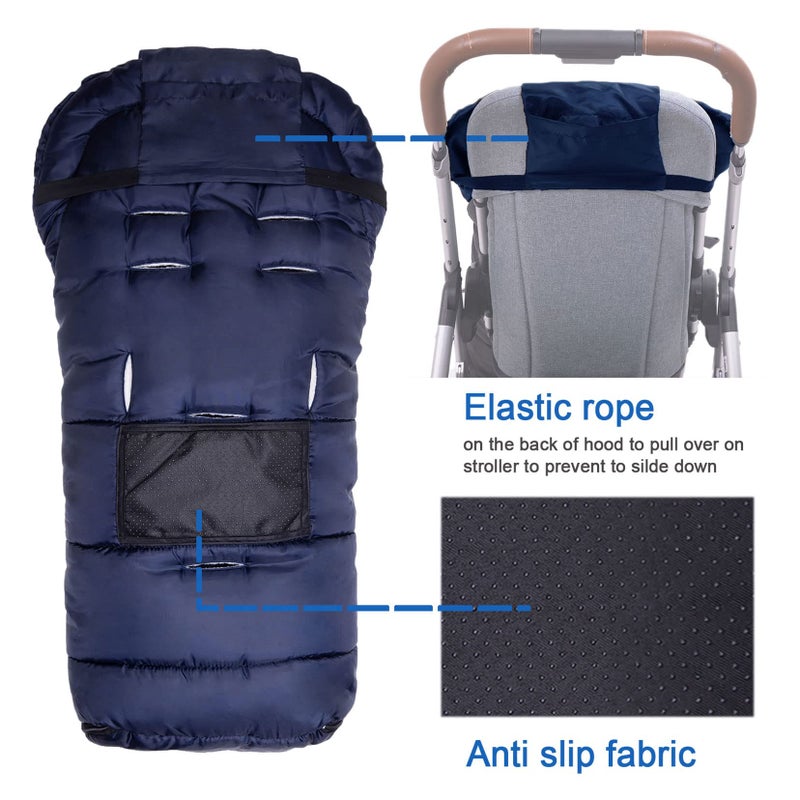 Yobee Universal Stroller Sleeping Bag, Toddler Size, Winter Outdoor Tour Waterproof Baby Bunting Bag, Center and Botton Open for Easy in & Out, Navy - Image 5